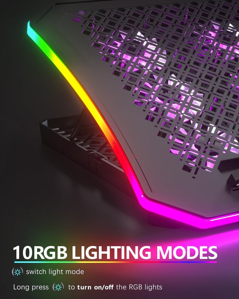 KeiBn Laptop Cooling Pad, Gaming Laptop Fan Cooling Pad with 9 Quiet Fans, RGB Laptop Cooler for 15.6-17.3 Inch, Cooling Pad for Laptop with 7 Height Stands, 2 USB Ports, Phone Stand-Purple - Image 5